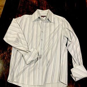 Men's Long-Sleeve Dress Shirt - White with Multi-Colored Stripes
